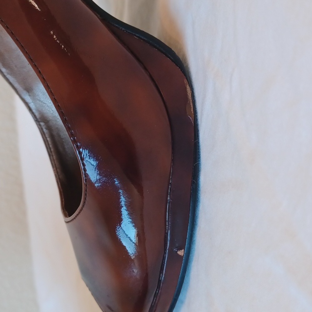 3/$25 SALE Candies Peep Toe Platform Heel Brown Tortoise Patent Leather Womens 6 - Picture 9 of 14